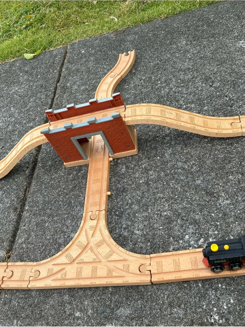 Wooden Train Tunnel Playset - Natural Wood with Gray Accents